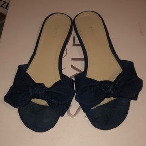J crew denim knotted slides